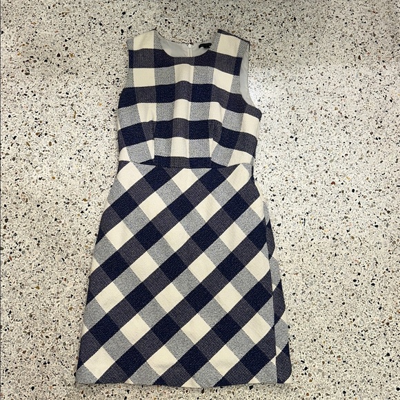 Ann Taylor blue ivory gingham plaid shift dress back zip 6 - Picture 2 of 8